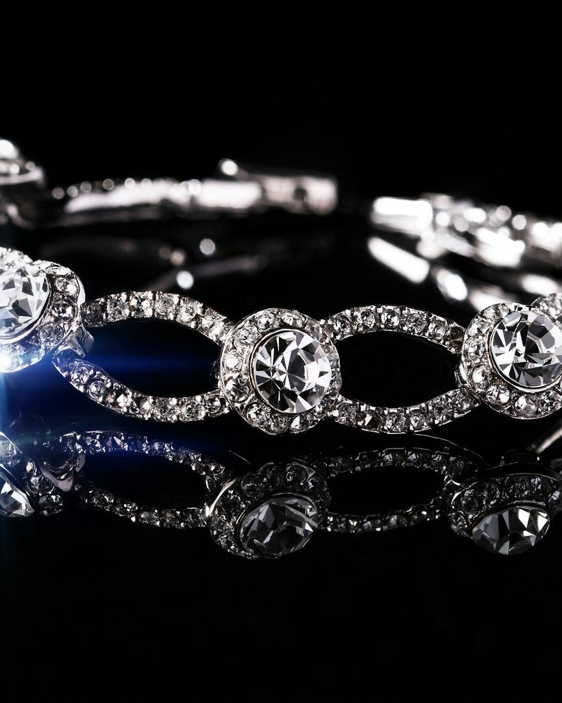 Nocturne cubic zirconia line bracelet on black